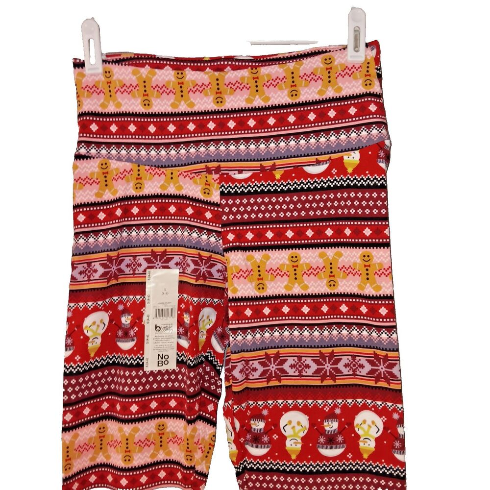 Nobo Christmas Holiday Leggings Size Small Snowmen Snowman Gingerbread Snowflake
